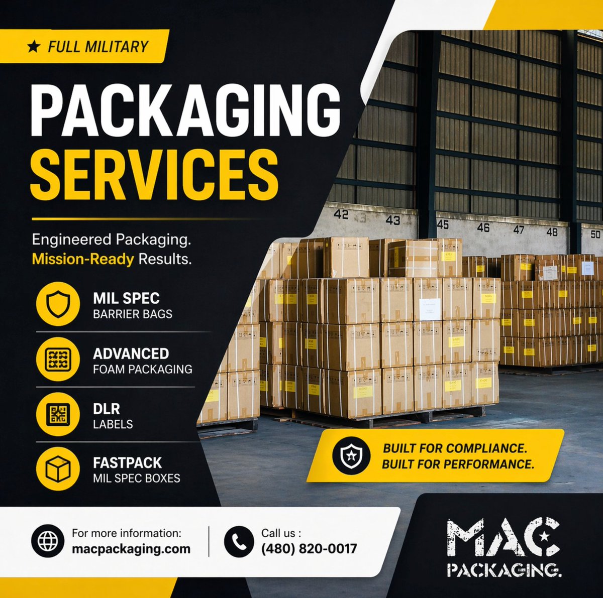 MAC_Packaging's tweet photo. Cost-effective packaging solutions compliant with MIL-STD-2073 and other military specifications.

Contact us today for a free quote: https://t.co/i6AevDBxQJ

#military #packagingdesign #departmentofdefense #wraps #crates #woodenshippingcrates #milspec #package https://t.co/UgydHaZgPL