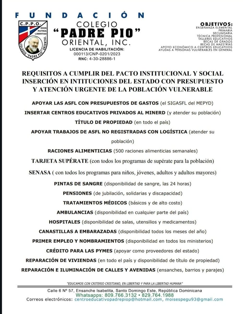 PadreOng's tweet photo. Estimado, querido amigo y compañero, nuestra Fundación y Colegio, junto con miles de instituciones educativas y ONGs a nivel nacional, apoyamos EL CAMBIO, porque nos prometieron inserción en todos los ministerios, para trabajar unidos en beneficio de EL PUEBLO. A la espera.🙏🇩🇴📚 https://t.co/C8hUax2oTo