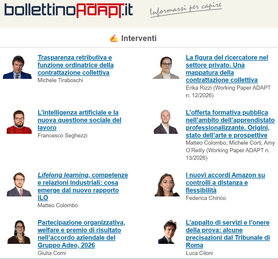bollettinoADAPT's tweet photo. 📊🆕📨#BollettinoADAPT n. 22/2026
#retribuzione #apprendistato #appalti #riders #premiodirisultato #welfare #sicurezzasullavoro #caporalato

📃Leggi qui ➡️https://t.co/vVdLMgZHu0

✍️Iscriviti alla newsletter: https://t.co/0TKpAiSWPK https://t.co/NmHj2zw8Do