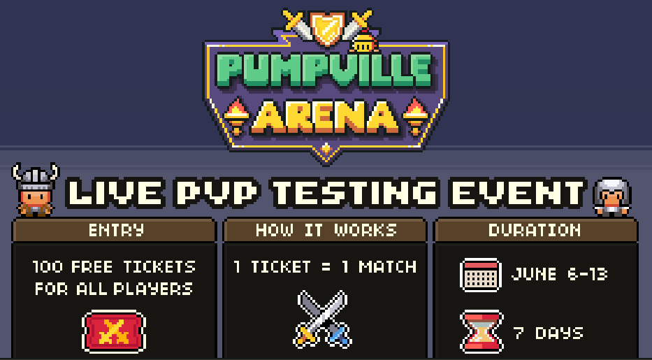 pumpvilleinfo's tweet photo. 🪖PVP ARENA EVENT IS LIVE ON https://t.co/ivjpUUp9Dj
The biggest social game on Solana just dropped the ultimate battle! 

Every player — already registered OR brand new — can claim 100 FREE PVP Tickets right now and jump straight into the arena! 

Compete head-to-head, climb the ranks, and fight for prizes + a jackpot in the FREE Ticket Giveaway! 

No cost. No catch. Just pure action and real wins.

Register or log in at https://t.co/zzm5oHRSbv and claim your tickets BEFORE they’re gone!

#PumpvilleWorld #Solana #PVP #ArenaEvent #FreeTickets #Jackpot #Giveaway #PlayToEarn #CryptoGaming #Web3Game #SolanaGame #ViralEvent