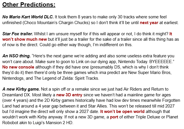 KoopsDudes's tweet photo. Alright gamers, here are my super sigma Nintendo Direct predictions I put together in like 20 minutes. https://t.co/pNy138vx2z