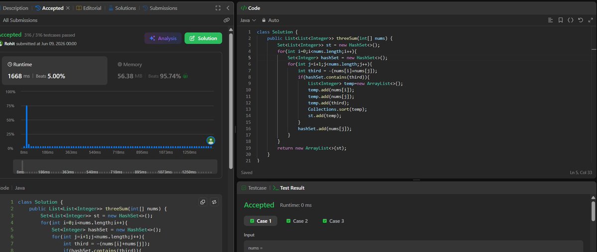 kumar65183's tweet photo. 🗓️ Day 8 – #SDESheetChallenge

Solved today:
✅ Two Sum (Brute Force)
✅ Two Sum (Optimal - Return Indexes)
✅ 3 Sum (Brute Force)
✅ 3 Sum (Better)
#DSA #Java @takeUforward_ @striver_79 https://t.co/69ltMLWsKe