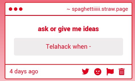 lifeiscool_ig's tweet photo. alright rogue i know you're there
eat up
#telamon #hacklord #telahack https://t.co/DfTHaI3MCM