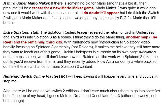 KoopsDudes's tweet photo. Alright gamers, here are my super sigma Nintendo Direct predictions I put together in like 20 minutes. https://t.co/pNy138vx2z