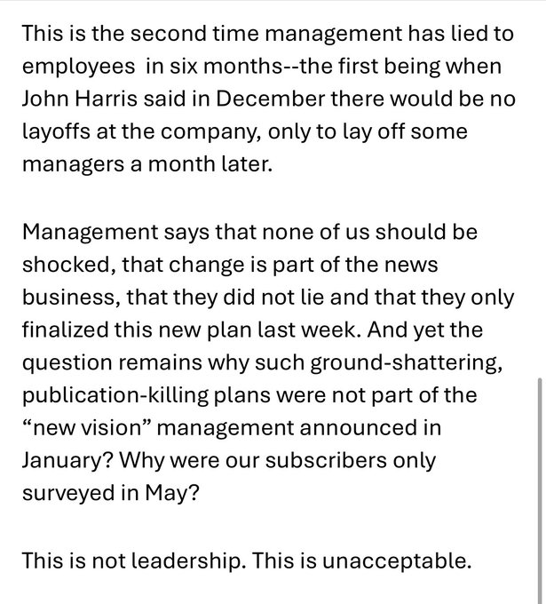 penguild's tweet photo. Shuttering E&amp;E News goes directly against what @politico @POLITICOPro management told staff earlier this year, when our colleagues were asked to consider buyouts. A message from PEN Guild leadership 👇 https://t.co/pMNx0lYbHn