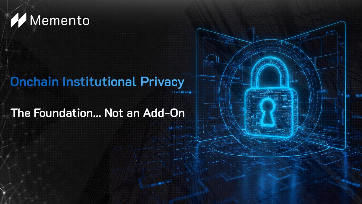 Memento_Bc's tweet photo. With Memento ZK Chain, sensitive data stays private: balances, transactions and counterparties, while ZK proofs verify correctness onchain.

Privacy isn't an add-on to Memento infrastructure. 
It’s the foundation.

Purpose-built for institutional onchain finance.

🔲

$DEXTF https://t.co/dAAwuTkYjA