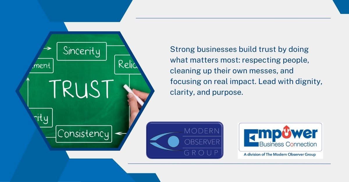 ModernObserver's tweet photo. Strong businesses build trust by doing what matters most: respecting people, cleaning up their own messes, and focusing on real impact. Lead with dignity, clarity, and purpose.
https://t.co/6wH8KIxh2M https://t.co/eWyE1Rg5lU