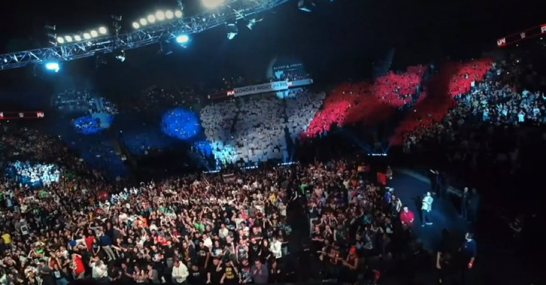 Fightful's tweet photo. The France flag colors in the crowd is awesome. 

#WWERAW https://t.co/zFEgaCAVuz