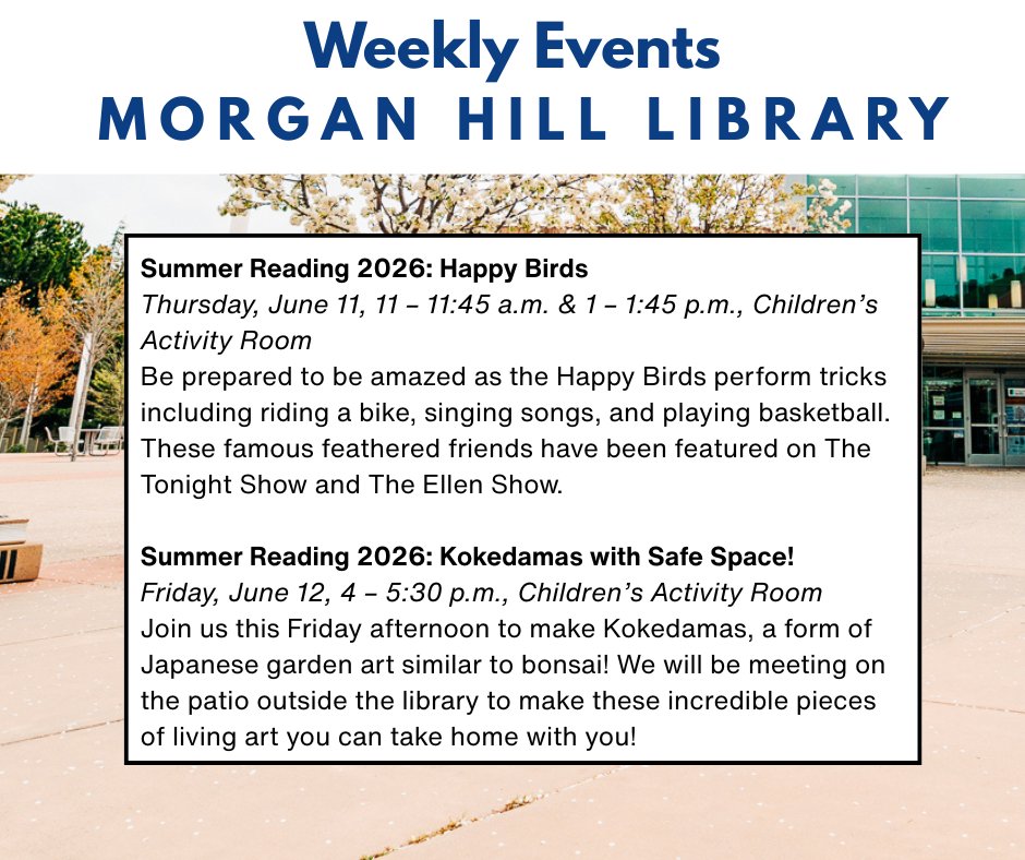 sccld's tweet photo. Happy Monday. Here are some highlights taking place at our libraries this week. More at https://t.co/j7HB3WWf8j
post 2/2 https://t.co/9k0h5x8wVo