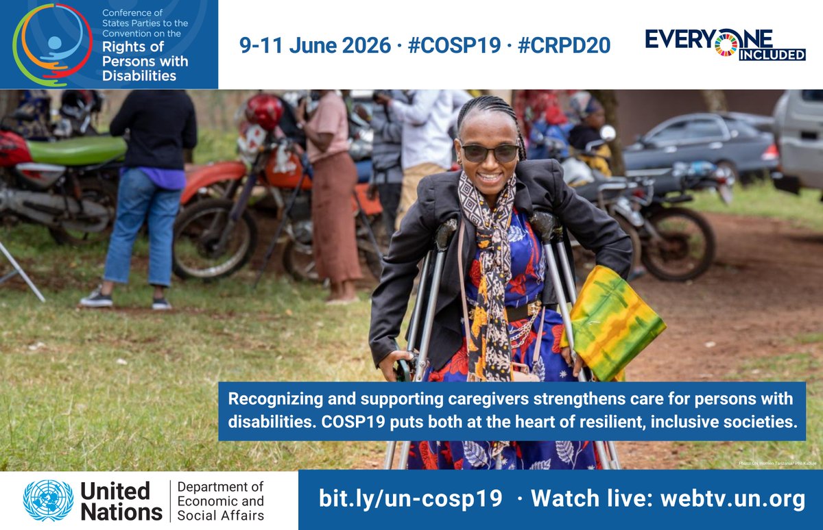 UN_Enable's tweet photo. Resilient societies support both persons with disabilities and caregivers.

#COSP19 highlights inclusive support systems that strengthen dignity, well-being and autonomy for all.

🌎 https://t.co/0q0mMjOo7G 📺 https://t.co/7Ti6NM6uPb #CRPD20 #DohaDeclaration https://t.co/EMBsVO2XFB