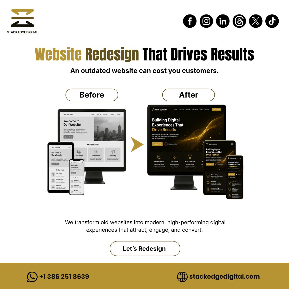 stackedgdigital's tweet photo. 🌐 Your website should generate customers, not lose them.

We redesign outdated websites into modern, high-converting digital experiences that attract, engage, and convert.

📞 +1 386 251 8639
🌐 https://t.co/ONWMzMI9bk

#WebDesign #WebsiteRedesign #DigitalMarketing https://t.co/J0wEazH4tm