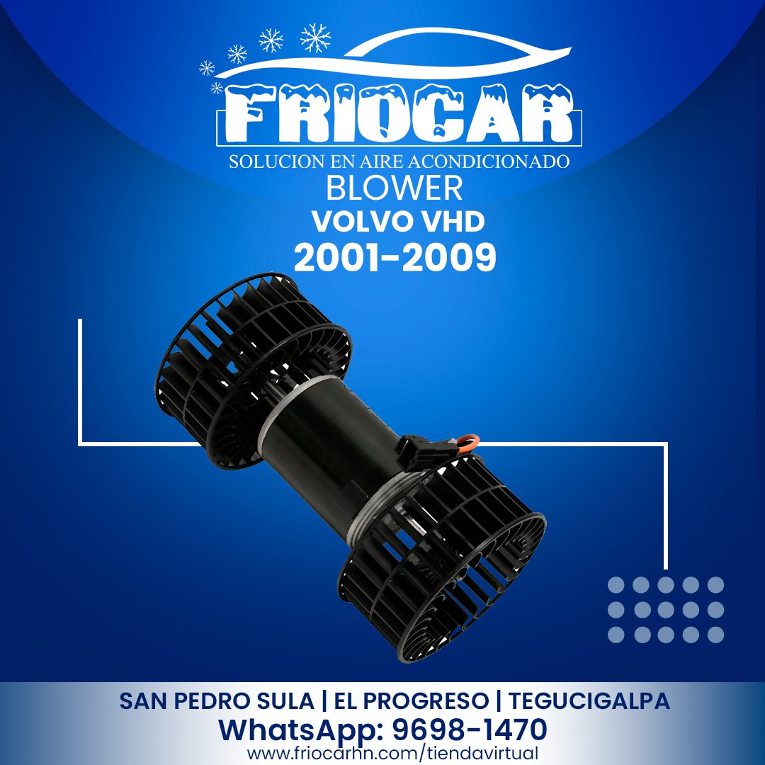 FriocarHN's tweet photo. ¿Sientes que tu aire acondicionado no rinde igual? ¡No dejes que el calor te gane! 🚗💨

En FRIOCAR contamos con repuestos especializados para que tu sistema de aire acondicionado quede como nuevo:

Para carga pesada: Disponemos de blower para Freightliner Century Class (2001-2006) y Volvo VHD (2001-2009)

Para tu vehículo liviano: Contamos con blowers para Toyota Corolla (2003-2008) y Hyundai Elantra (2009-2020).

✅ Calidad, durabilidad y el mejor servicio. 💬 ¡Escríbenos al WhatsApp 9698-1470 y consulta por tu modelo! 📦 Envíos y atención en San Pedro Sula, El Progreso y Tegucigalpa.