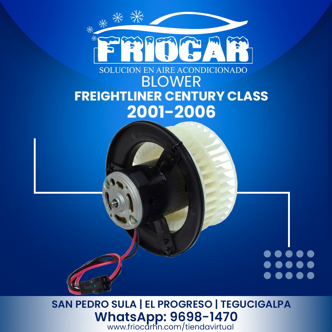 FriocarHN's tweet photo. ¿Sientes que tu aire acondicionado no rinde igual? ¡No dejes que el calor te gane! 🚗💨

En FRIOCAR contamos con repuestos especializados para que tu sistema de aire acondicionado quede como nuevo:

Para carga pesada: Disponemos de blower para Freightliner Century Class (2001-2006) y Volvo VHD (2001-2009)

Para tu vehículo liviano: Contamos con blowers para Toyota Corolla (2003-2008) y Hyundai Elantra (2009-2020).

✅ Calidad, durabilidad y el mejor servicio. 💬 ¡Escríbenos al WhatsApp 9698-1470 y consulta por tu modelo! 📦 Envíos y atención en San Pedro Sula, El Progreso y Tegucigalpa.