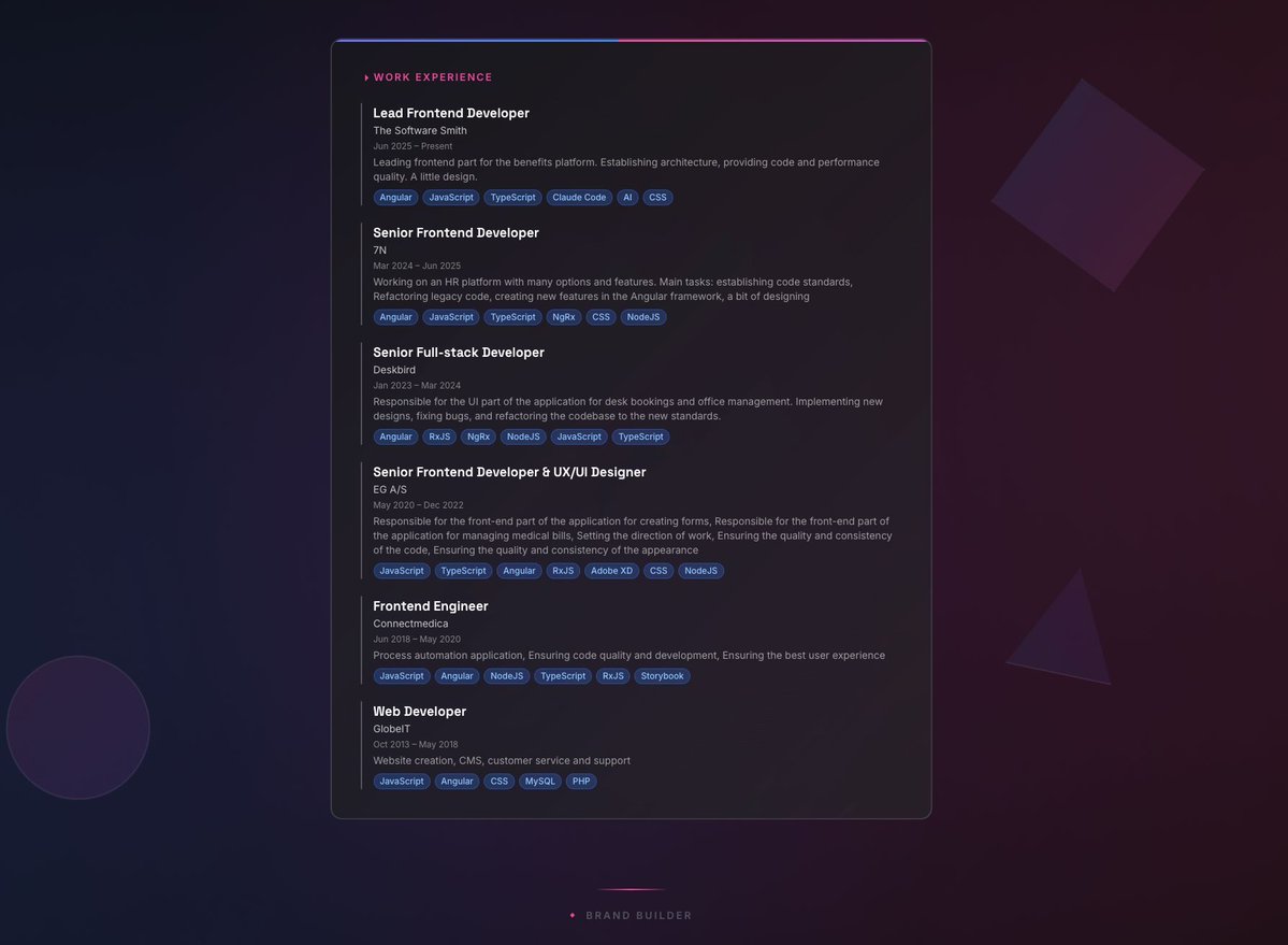 TomWebwalker's tweet photo. just shipped: Work Experience on Brand Builder 🎉
your profile now shows the roles behind the proof-of-work, not just the wins.
we're at 5 users. moonshot goal: 10 by end of summer 🚀 be user #6 and make history. https://t.co/MvH0jbYBWH
