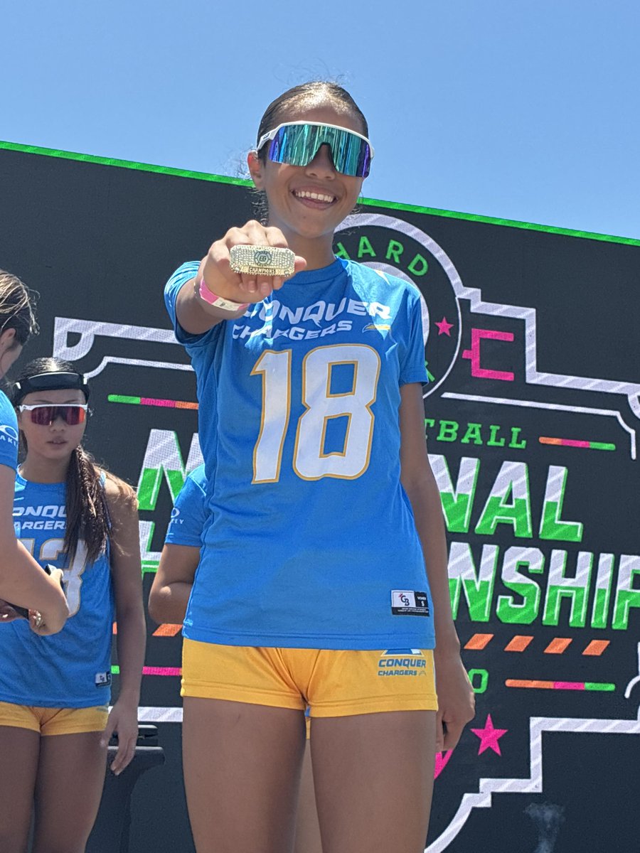 MicaelaMauga's tweet photo. 🏆🏈NATIONAL CHAMPIONS🏈🏆
7-0 and an amazing weekend with my Conquer SoCal Chargers family! 
#NationalChampions #FlagFootball #FutureIsFemale #BoltUp https://t.co/ykK1jkNoav