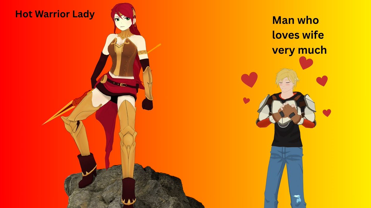 Blast5240's tweet photo. Pyrrha and her loving husband

#Creator5240 #rwby #rwbyfanart #arkos #jaunearc #pyrrhanikos #blender https://t.co/ZucahJANpN