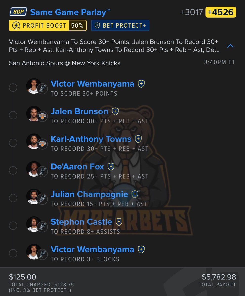 MrBearBets's tweet photo. $5,000+ NBA FINALS GAME 2 PARLAY ⭐️

Loving this 7 leg parlay to bring us $5,000+ 🍿 https://t.co/XNwF2sa9MH