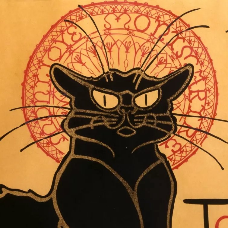 ArtGuide_db's tweet photo. It was a cheap advertisement for a Parisian cabaret that served wine to starving poets.

Steinlen created this image to promote a touring show for Le Chat Noir, a club where poets, anarchists and artists collided.

It wasn't designed for a museum wall. High culture often ignores the places where true innovation happens.

What current pop culture images are going to be iconic in 130 years?