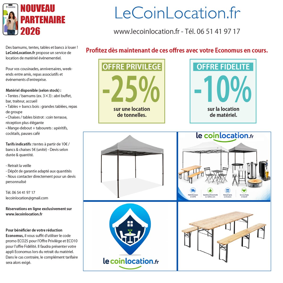 guideconomus's tweet photo. NOUVEAU PARTENAIRE
https://t.co/WgNEhfm4ZP intègre Economus. Besoin de louer tonnelles, tables, chaises, bancs, manges-debout ? N'hésitez pas à réserver votre matériel en ligne avec votre Economus... https://t.co/4Li7kk9Nm8