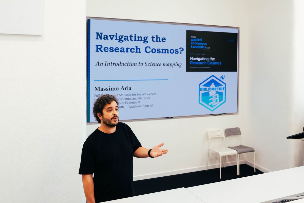 bibliometrix's tweet photo. Navigating the Research Cosmos! On June 3rd, Professor @massimoaria  held an inspiring seminar at NOVA IMS Information Management School, introducing researchers and students to the future of science mapping. 👇 https://t.co/3mB2G3dWyC