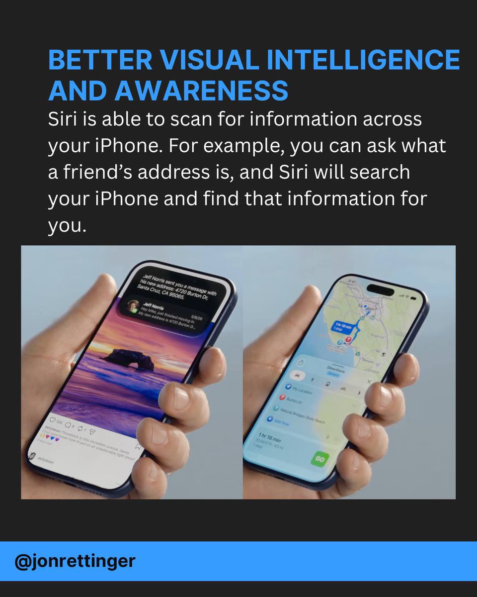 Jon4Lakers's tweet photo. Apple just announced major updates to Siri. Integrated with Apple Intelligence, Siri AI now has its own app, better visual intelligence and awareness. 

#wwdc #wwdc2026 #siriai #siriapp #appleintelligence https://t.co/eD3r57a4aa