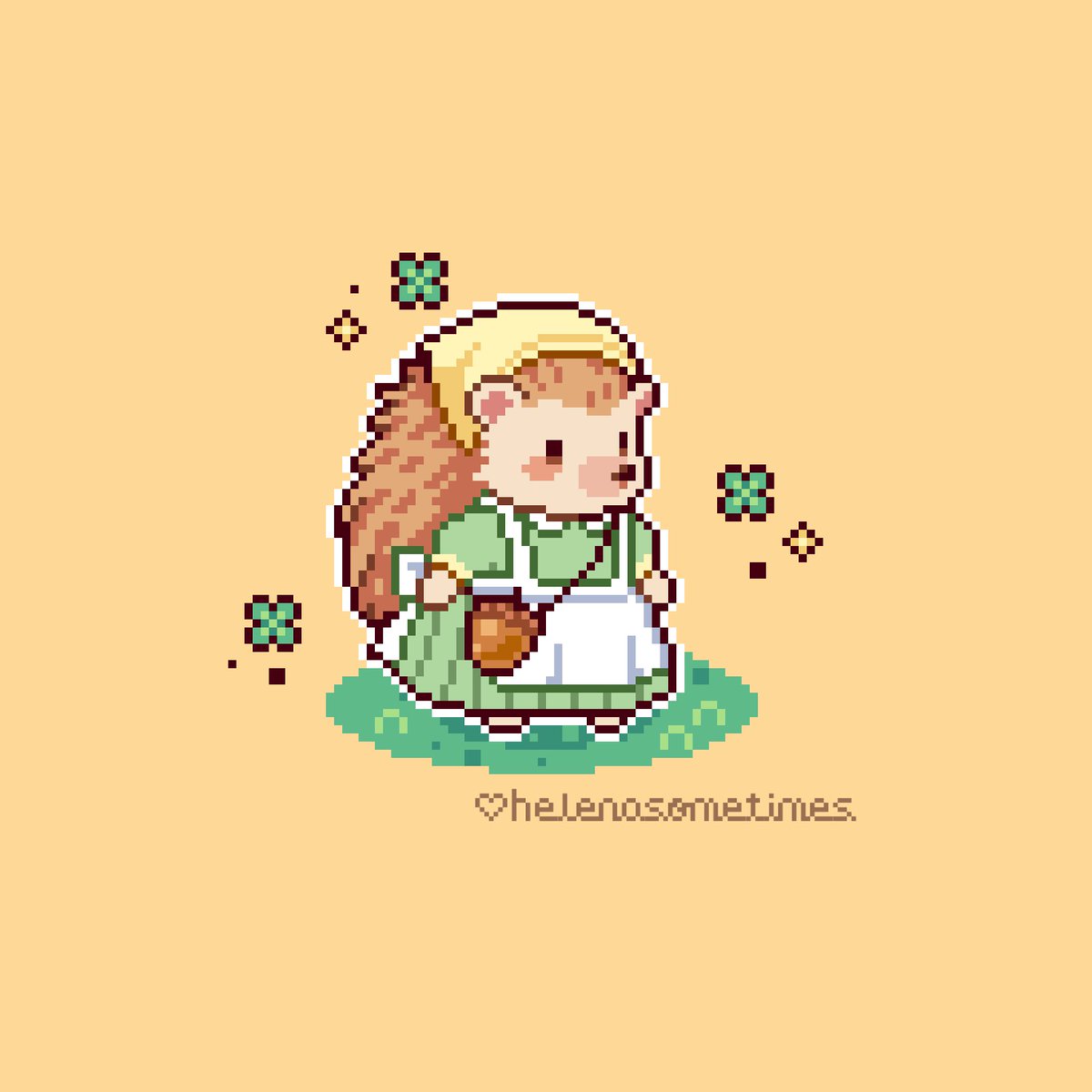 SometimesHelena's tweet photo. 🦔☘️🍃🌼 #pixelart #ドット絵 https://t.co/muKKfAzeCL
