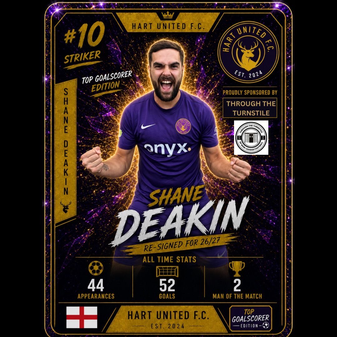 tttonlf's tweet photo. Really pleased to sponsor the goal machine that is Shane Deakin for @Hart_UnitedFC 2026/2027 season - promotion season incoming…?
#nonleague #sponsorship #goalmachine https://t.co/OkSiYEYbC4