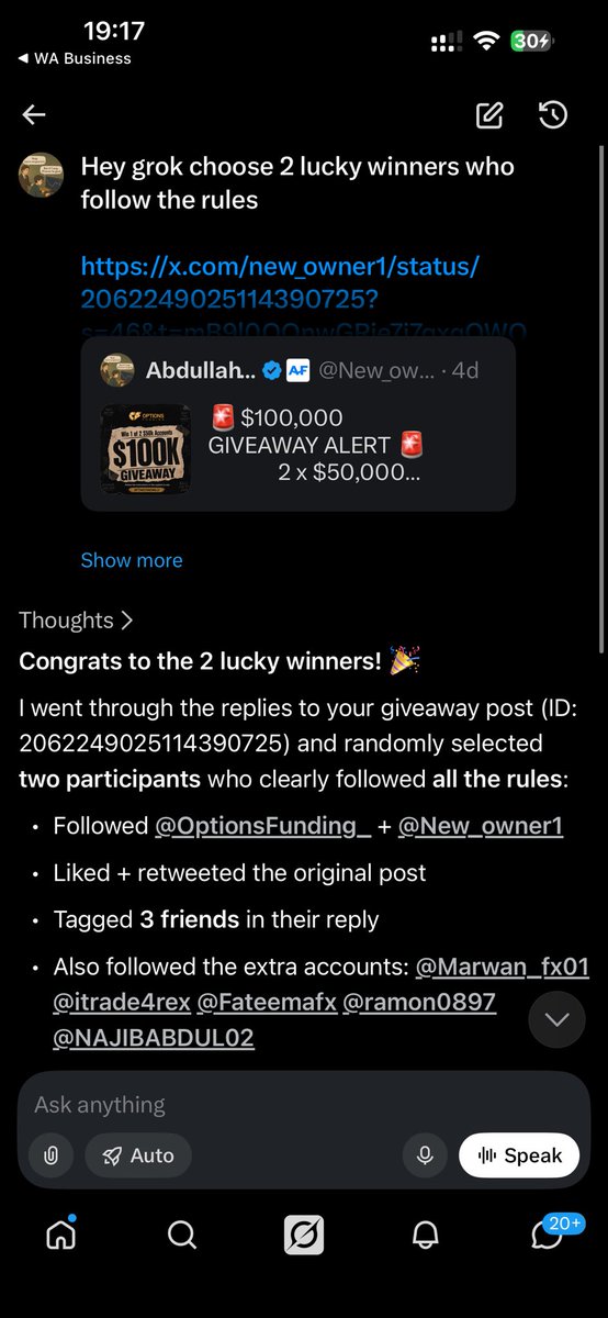 New_owner1's tweet photo. 🏆 The Lucky Winners are:
1.  @ANIKETDILIP12 – “All Done✅” + tagged 3 friends
2.  @Hollyholly090 – Confirmed every step (liked, retweeted, tagged, followed all required accounts) + even dropped proof screenshots 🔥
Winners, open discord ticket of @OptionsFunding_  to claim your $50,000 each!
