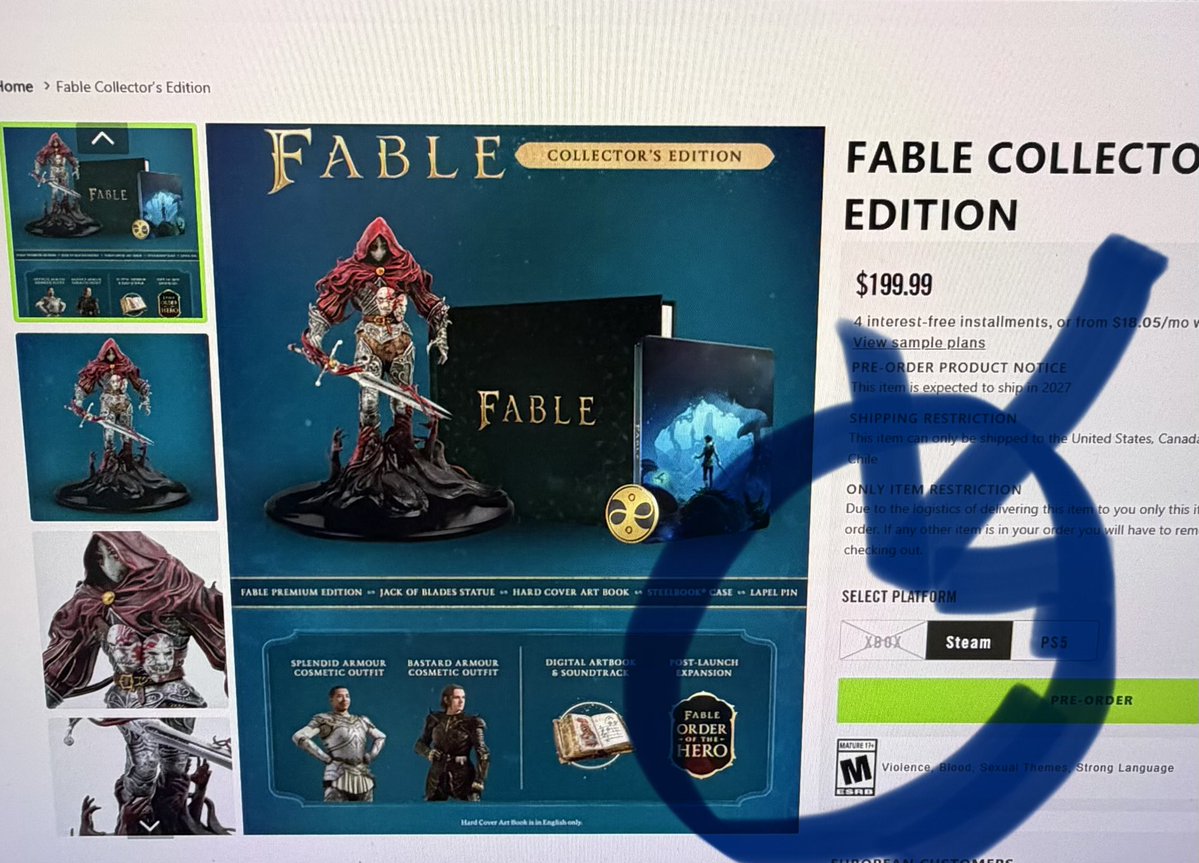 Severance_00's tweet photo. @fable I hope all the Xbox users got theirs early. XBox version shows sold out. https://t.co/yXgcf3DBOa