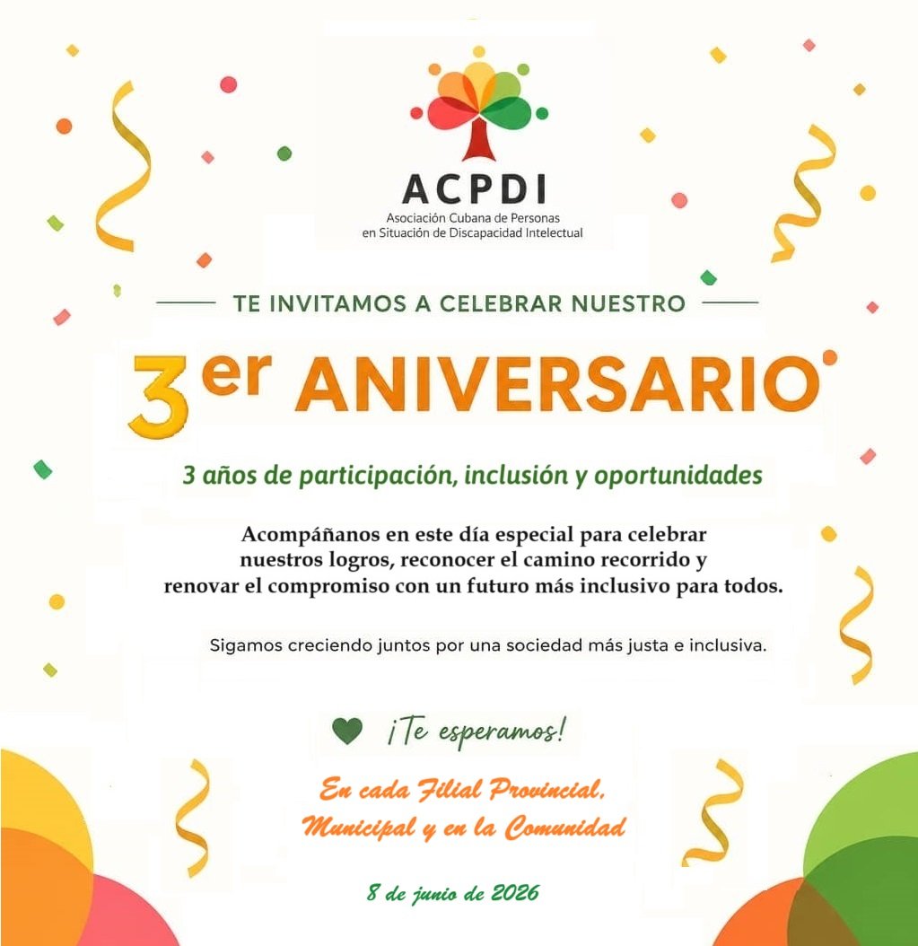 ACPDI_Cuba's tweet photo. #ACPDI 🇨🇺 en su tercer aniversario llega a los 🌟2 132🌟 asociados , con 9 filiales provinciales y 40 municipales💪, llegando cada vez más a las comunidades.❤️🧡💛💚💙💜 https://t.co/z1gJi49Uqg