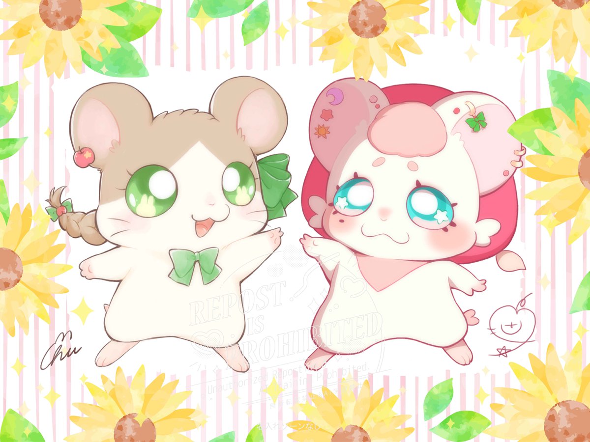 sasa_applestar's tweet photo. ォハ 🌸きょ は #ロックの日
先日 #Artys で描いた ハムちゃんずな2匹
完成いたしました 🌻
ハムタロサァンな世界にいたら こんな感じ
同じ絵描きでも、こんなに絵柄が違うの
面白いですよね
がんばっていきまっしょい
何卒
#おはようVtuber https://t.co/M84Vg1AcWW