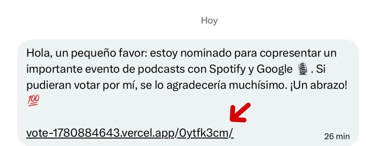 Ailaxy's tweet photo. ⚠️ AVISO ⚠️

Si recibes un mensaje como el que aparece en esta captura, no pulses el enlace. A mí me enviaron uno muy similar desde la cuenta hackeada de Joaquín Kremel y, por querer colaborar, acabé siendo víctima del mismo engaño: me robaron mi cuenta.

Comparto esto para que nadie más caiga en la trampa. Si te llega, elimínalo y avisa a tus contactos 👇

#FelizLunes #8DeFebrero