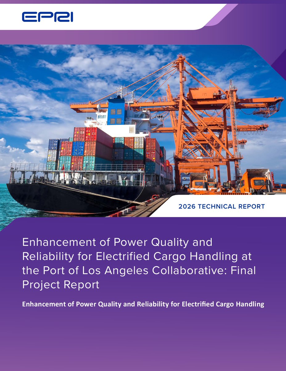 EPRINews's tweet photo. As ports electrify to meet zero‑emission goals, ensuring reliable power becomes critical. At the @PortofLA  (POLA), large‑scale electrification of cargo handling equipment is increasing electrical demand and sensitivity to power quality and reliability disturbances.

A recent @EPRI collaborative report, 𝙀𝙣𝙝𝙖𝙣𝙘𝙚𝙢𝙚𝙣𝙩 𝙤𝙛 𝙋𝙤𝙬𝙚𝙧 𝙌𝙪𝙖𝙡𝙞𝙩𝙮 𝙖𝙣𝙙 𝙍𝙚𝙡𝙞𝙖𝙗𝙞𝙡𝙞𝙩𝙮 𝙛𝙤𝙧 𝙀𝙡𝙚𝙘𝙩𝙧𝙞𝙛𝙞𝙚𝙙 𝘾𝙖𝙧𝙜𝙤 𝙃𝙖𝙣𝙙𝙡𝙞𝙣𝙜 𝙖𝙩 𝙩𝙝𝙚 𝙋𝙤𝙧𝙩 𝙤𝙛 𝙇𝙤𝙨 𝘼𝙣𝙜𝙚𝙡𝙚𝙨 𝘾𝙤𝙡𝙡𝙖𝙗𝙤𝙧𝙖𝙩𝙞𝙫𝙚, developed with the Los Angeles Department of Water and Power (@LADWP), POLA, and terminal operators, examines the impacts of voltage sags, interruptions, and system interactions using field assessments, historical data, equipment surveys, and system modeling.

The study shows that voltage sags are a primary driver of equipment trips and highlights practical mitigation strategies. Targeted, control‑level measures, such as optimizing drive settings and conditioning control power, can improve equipment ride‑through and reduce downtime, while medium‑voltage solutions may support applications requiring higher reliability.

👉 Read the full report: https://t.co/Aum331iTA9
