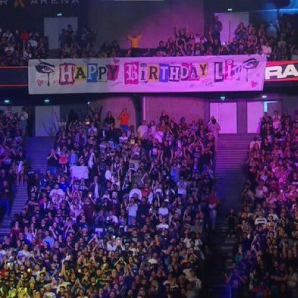 _PWChronicle's tweet photo. The crowd in France have a large banner with “Happy Birthday Liv” printed on it for Liv Morgan’s birthday. 

The France fans are on another level. 🔥 

#WWERaw https://t.co/zZgLtwAFL5