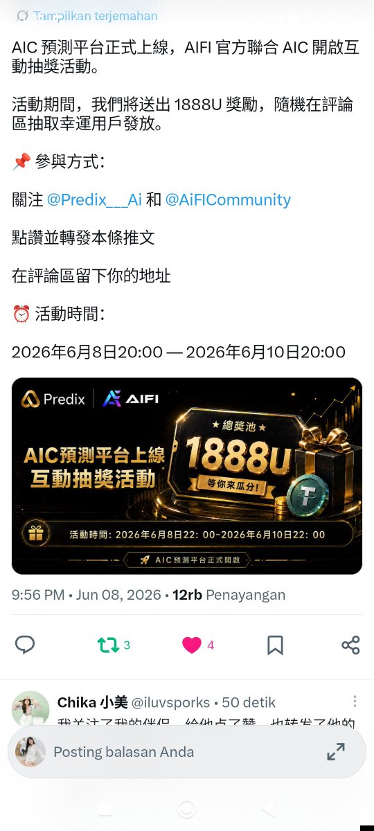 KatieAKey's tweet photo. @Predix___Ai @AiFICommunity AIFI 真是一个很棒的项目！predictx_ai，继续努力，这仅仅是个开始。 继续建设！ 我已经完成了所有任务（请查看我的截图）。

0xf0a9A1aA3Ddd1BC3198e5Bd8f99f783dD01115f1 https://t.co/BXwmLaz51Z