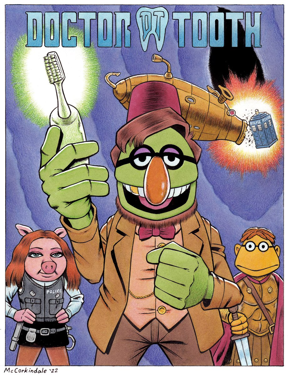 brucemccorkinda's tweet photo. For #MuppetMonday, let's have some TV flashbacks! #2: a Muppet version of DOCTOR WHO featuring Scooter, Denise and Doctor Teeth as The Eleventh Doctor! Hand-drawn with mixed media on 9 X 12" watercolor paper. https://t.co/7itTl5fSAH