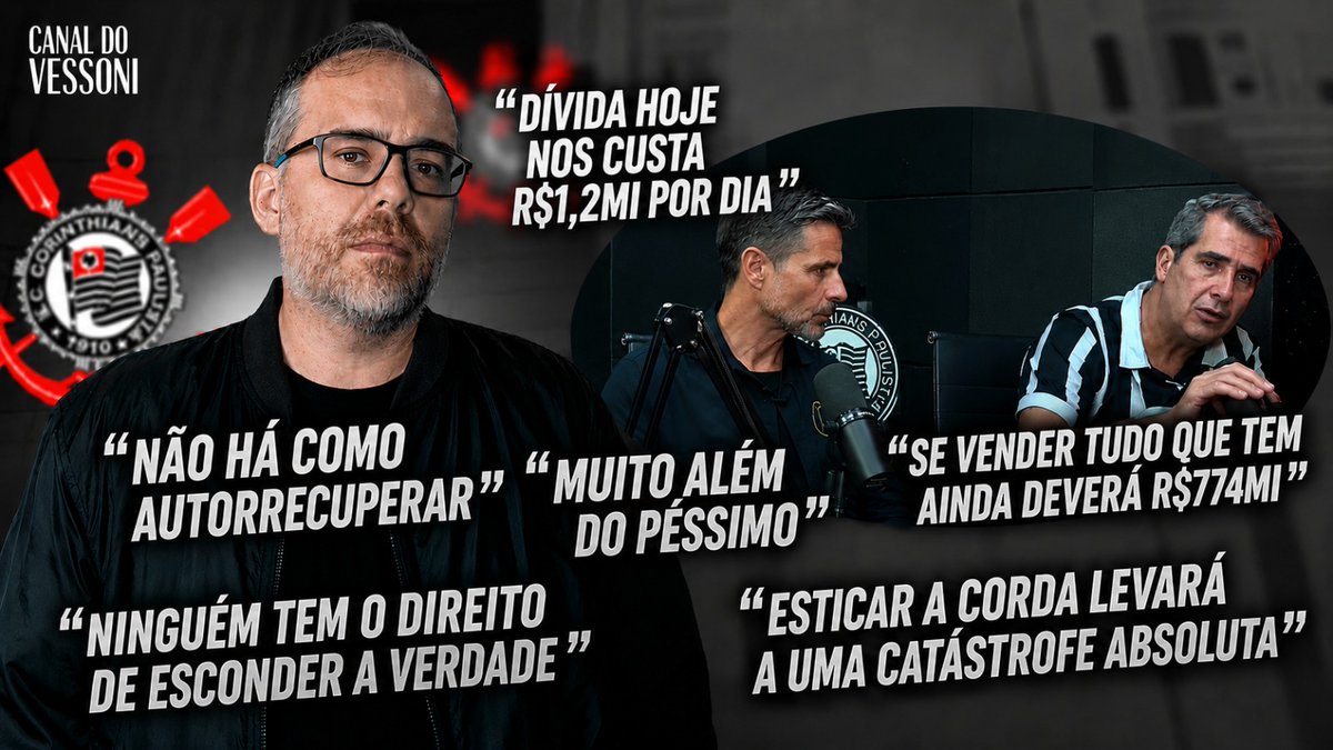 Vessoni's tweet photo. 🚨🗣 SE VOCÊ, CORINTHIANO, AINDA NÃO ENTENDEU A REALIDADE FINANCEIRA DO SEU CLUBE...

... peço que veja esse mais novo vídeo no #CanalDoVessoni que, aliás, fiz questão de fazer de tão impactado que eu fiquei ao ouvir os idealizadores da Safiel esmiuçando a situação de maneira clara e direta no canal @VDA_FC.

Meu muito obrigado ao Buono por liberar os trechos que usei.

Se você já tinha plena consciência, reafirme!

Se você apenas achava, agora tenha certeza!

Se você não sabia, agora fique sabendo!

Se você fingia que não sabia ou era enganado pelos dirigentes, definitivamente sua mente será aberta!

https://t.co/TIZgOw9qjy

#Corinthians