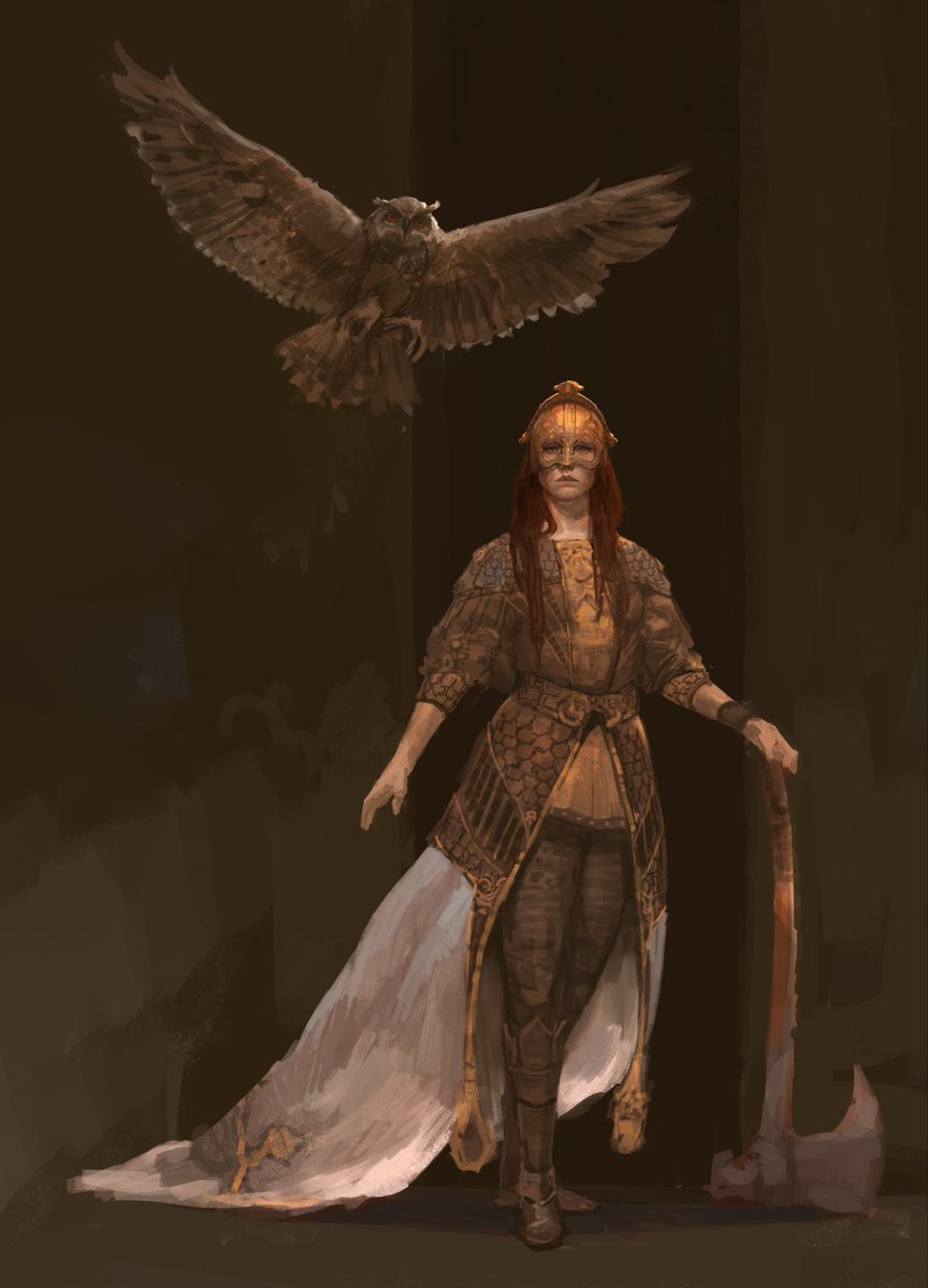 VanceKovacs's tweet photo. Early Visual development for Faye. Mostly explorations of her  possessing the axe which Kratos wields. https://t.co/diRfg2V9go