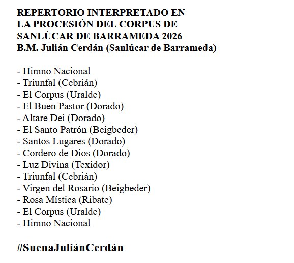 damasobeigbeder's tweet photo. Dos procesiones eucarísticas y dos repertorios que hablan por sí solos. 

El primero, de @BMjulianCerdan 
El segundo, de @BMLasCigarreras 

Evidentemente, las bandas no tienen culpa, tocan lo que se pide. Desde aquí mando un abrazo gordo a quien hizo el repertorio en Sanlúcar. https://t.co/MNeqXUHA59