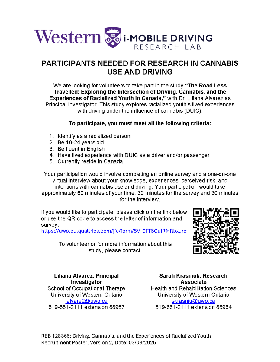 iMobileLab's tweet photo. Young Canadian Drivers (18-24 years) are invited to complete an anonymous online survey and interview. 

We are investigating racialized youth’s experiences with driving under the influence of cannabis.

Click the link to learn more and take the survey: https://t.co/thiJ8bgMYs https://t.co/3OahjWXhSi