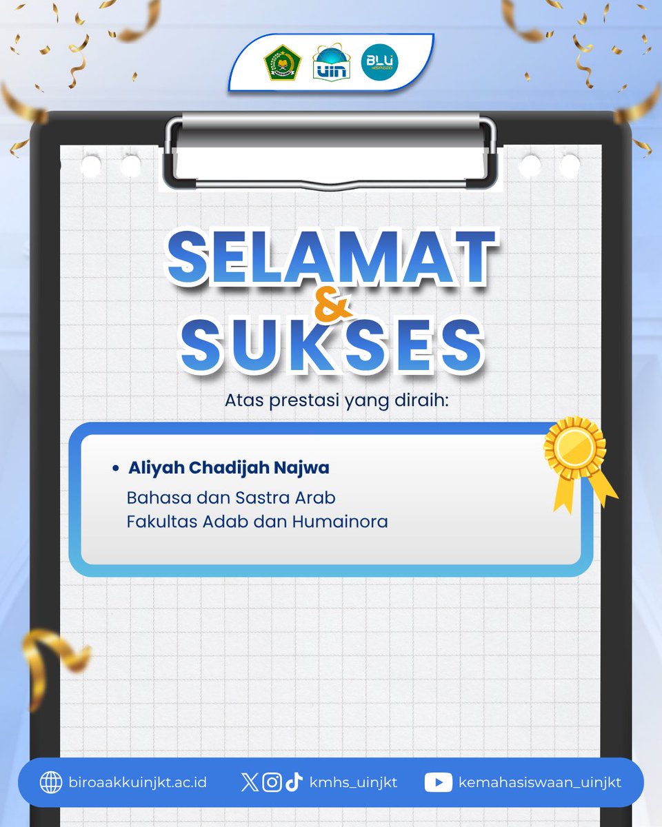 kmhs_uinjkt's tweet photo. Halo Sobat Kemasis 👋🏻

Selamat dan sukses kepada Aliyah Chadijah Najwa berhasil meraih Juara 2 dalam ajang Qiroatussyi’ri Gradasi 2026 Tingkat ASEAN yang diselenggarakan oleh UIN Sunan Gunung Djati Bandung

#SobatKemasis
#PrestasiMahasiswa
#UINJakarta
#Gradasi2026 https://t.co/r4gZdwc9q6