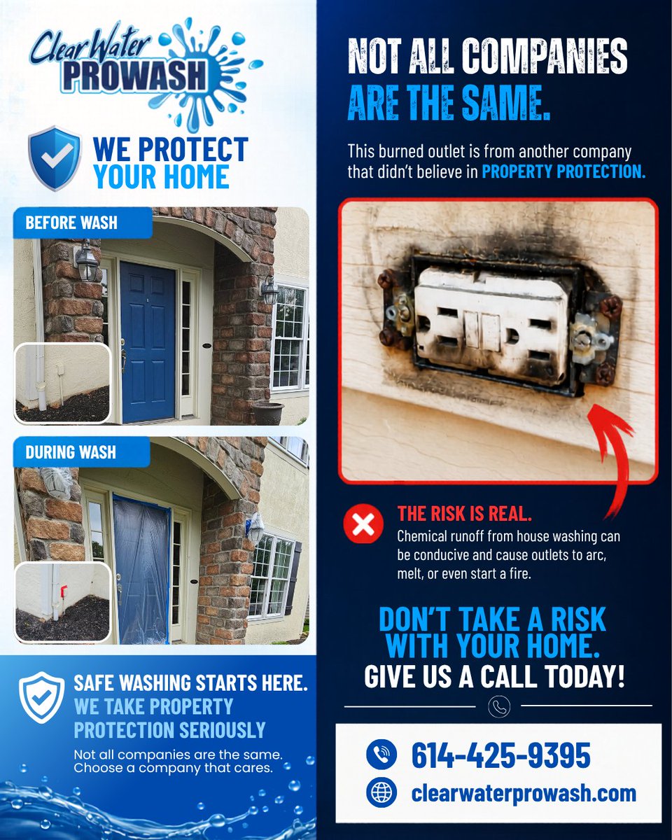 clearH2Oprowash's tweet photo. At Clear Water Prowash, protecting your property is part of the process. We take extra steps to help protect doors, exterior fixtures, electrical areas, and delicate surfaces during house washing. https://t.co/UsvKTo3CjO