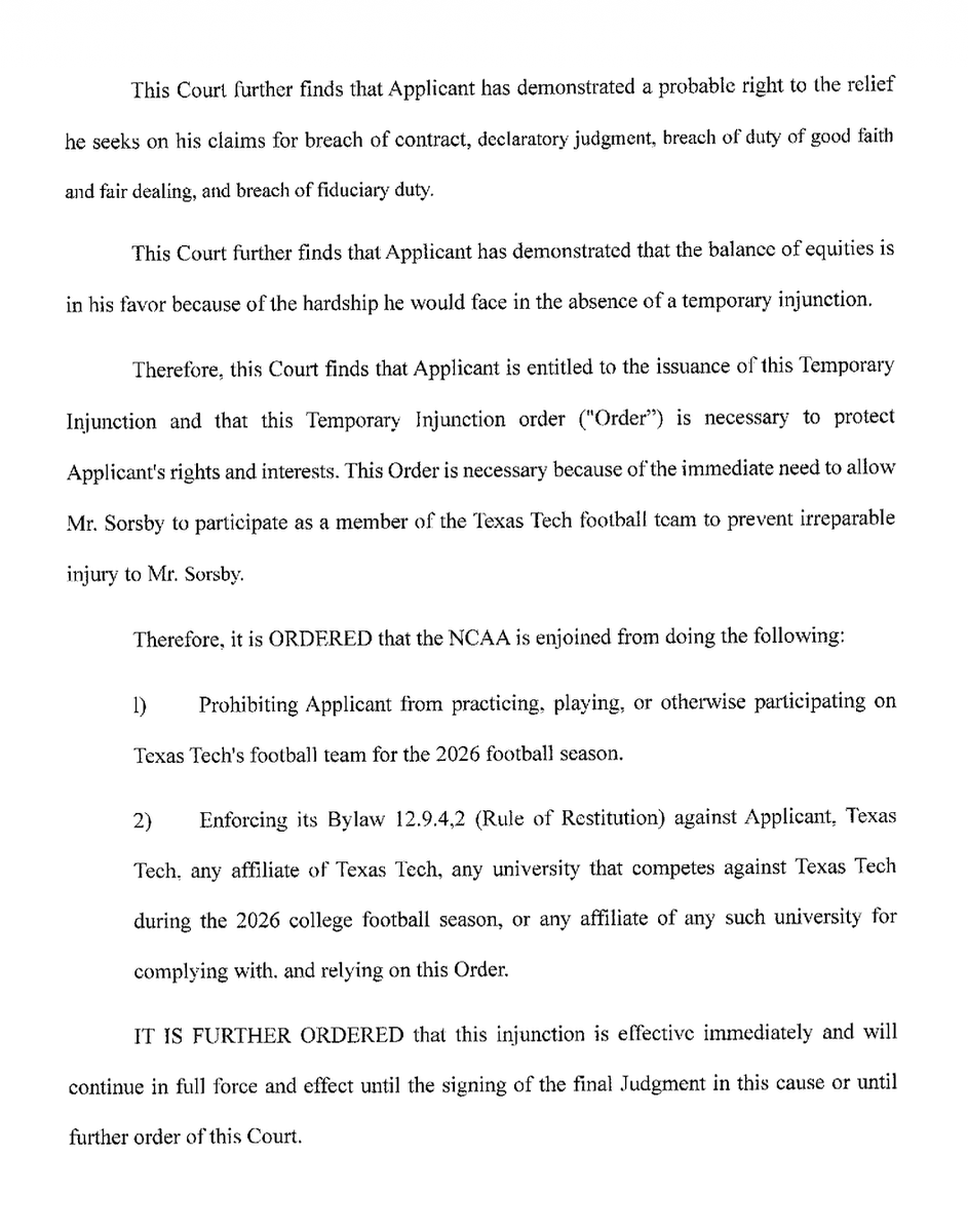 RossDellenger's tweet photo. Here is the full injunction from the Lubbock District judge https://t.co/1m9TNGdXTk