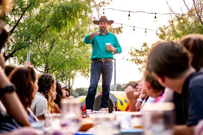 NE02Dem's tweet photo. Every photo of this guy on Google Images is just him with a beer in hand and a 10-gallon hat on his head. This is how Dems flip Iowa. https://t.co/5cJRNjodQn