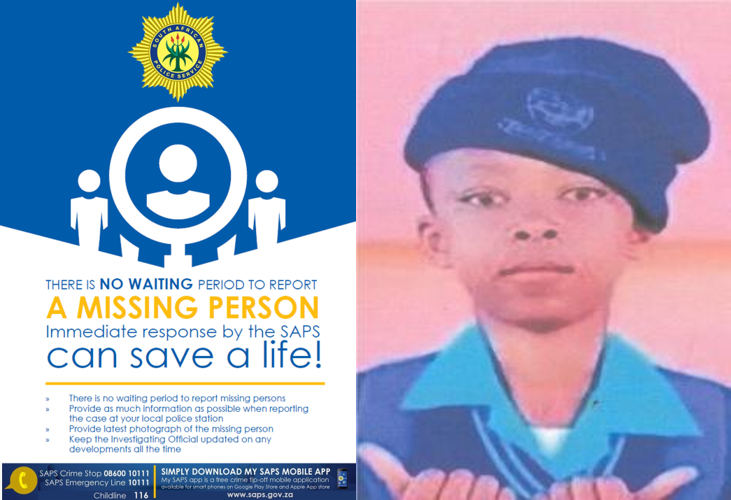 SAPoliceService's tweet photo. #sapsGP [HELP POLICE FIND MISSING SIMAKADE MBADU]

Tembisa SAPS request assistance in locating a #missing 15-year-old boy, Simakade Mbadu. He was last seen on 02 May 2026 leaving his residence in Tembisa to go and play with friends. He has since not returned.

At the time of his disappearance, he was wearing a camouflage trouser.

Anyone with information on his whereabouts is requested to contact W/O SW Maela of Tembisa FCS Unit on 011 926 2970 or #CrimeStop on 0860010111. ML