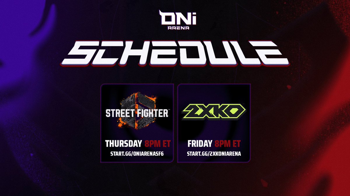 ONiGlobal's tweet photo. We have Street Fighter and 2XKO this week for ONi Arena! Senna &amp; Thresh week so sign up and let’s see what you got! 👹

Sign ups below: https://t.co/TLrOlTjX7H