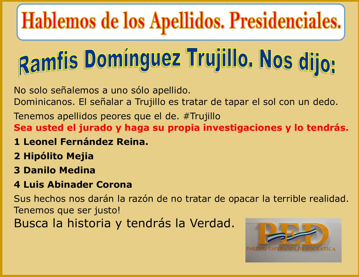 ChefBaez's tweet photo. Admitiendo las declaraciones del @ramfisdt  
Es la pura verdad de solo señalar al apellido Trujillo como lo más malo en la historia dominicana. 
Los que aquí estamos señalando tienen su triste o quizás peor. Escudriña y veras como son las cosas.
#Ramfis
#VenRamfisVen https://t.co/1Nflw01iMA
