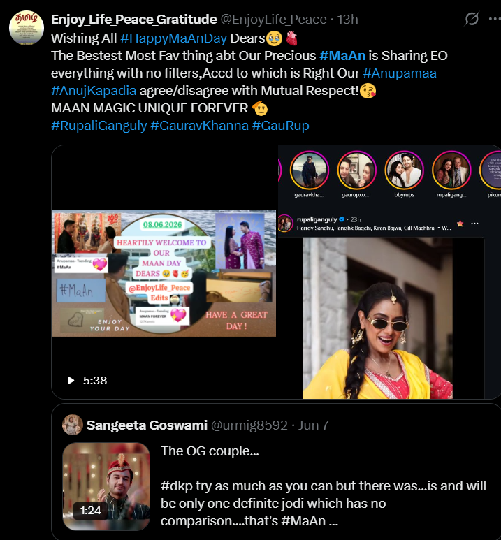 EnjoyLife_Peace's tweet photo. Ths #MaAnDay bcm So Spl Tday #Anupamaa Epi2043 We got Our #MaAn Dharshan-Clip of Our #Anupama 's Iconic Proposal "I WANT TO GROW OLD WITH YOU" to her Our #AnujKapadia 🥹🫀
Our #GauRup 's @instagram stories,Our #RupaliGanguly ji #GauravKhanna ji #DKP @YouTube Ch ntfctn back2back🤩 https://t.co/KpNlEqiP85