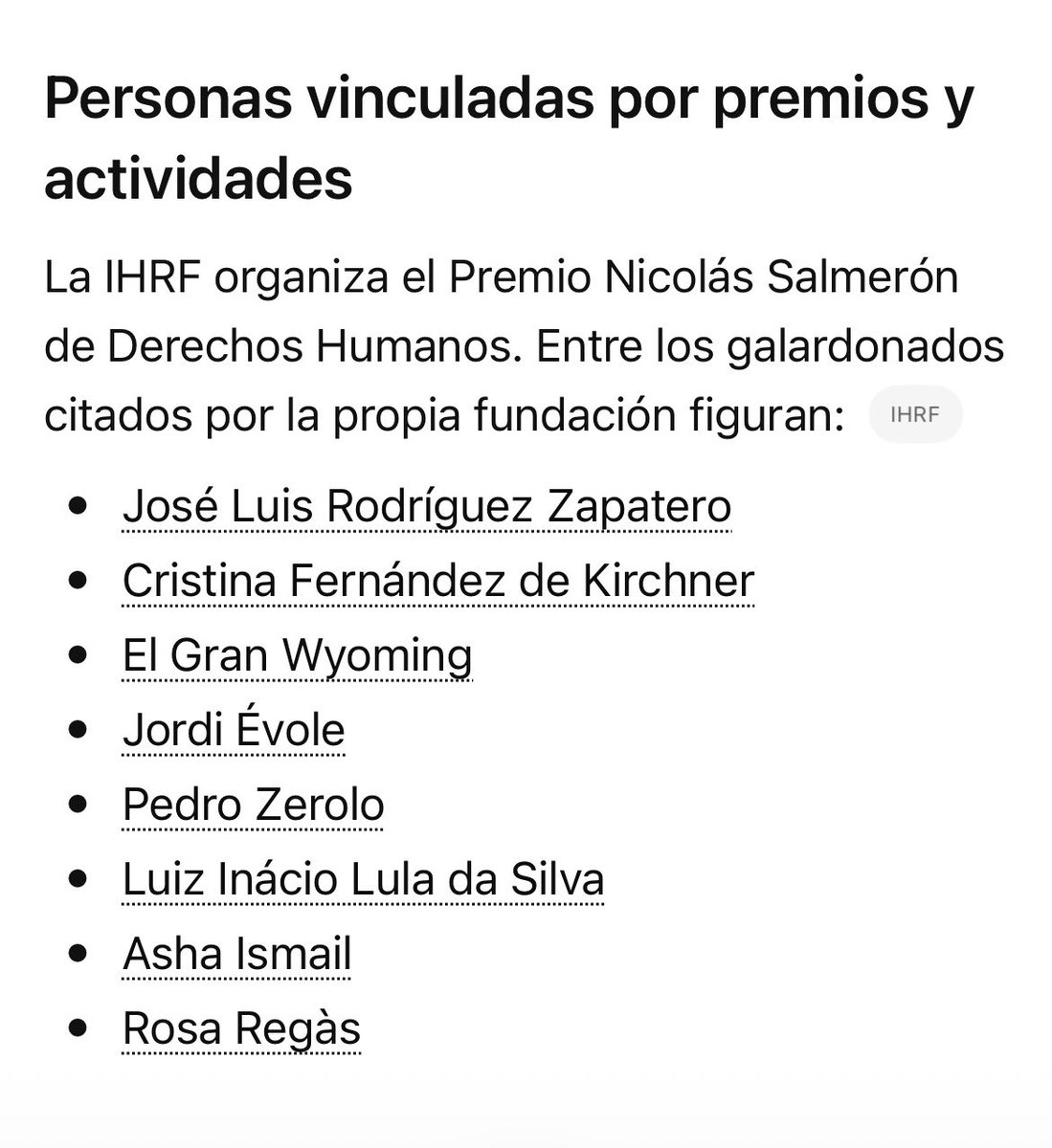 PabloCamPiq's tweet photo. ⭕️ OJO.

Parece que Leire Díez es “Patrono y Presidenta” de una ONG llamada FUNDACIÓN INTERNACIONAL DE DERECHOS HUMANOS.

Esta ONG no parece tener actividad más allá de otorgar los PREMIOS Nicolas Salmerón y estar llena de socialistas.

Ella formó parte del jurado que otorgó un premio a Zapatero (ZP), entre otros progres declarados. Eran todos FAMIGLIA pero “nadie la conocía”