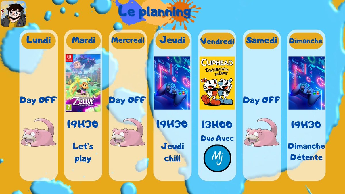 GaldiosFR's tweet photo. Hoy o/ 

Le planning de cette semaine est arrivé. Et vendredi, on va souffrir avec MegaJilou XD.

Bonne semaine à tous https://t.co/4ZcvxxHoTv
